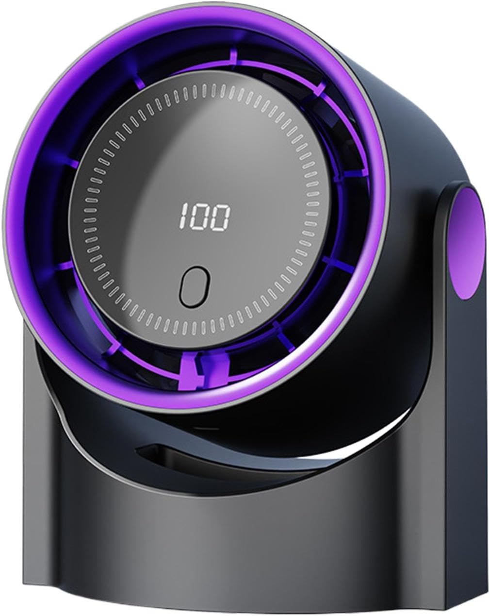 Wentylator bezłopatkowy, wyświetlacz cyfrowy, cichy, przenośny, ładowany przez USB, 13 x 8,4 x 16 cm, fioletowy