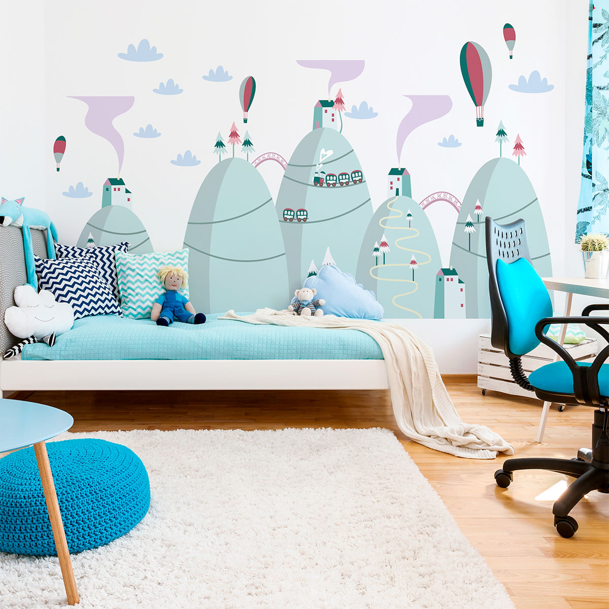 Adesivo di montagna scandinavo spettacolari mongolfiere - Sticker adesivo - adesivi murali - 100x150cm - 6