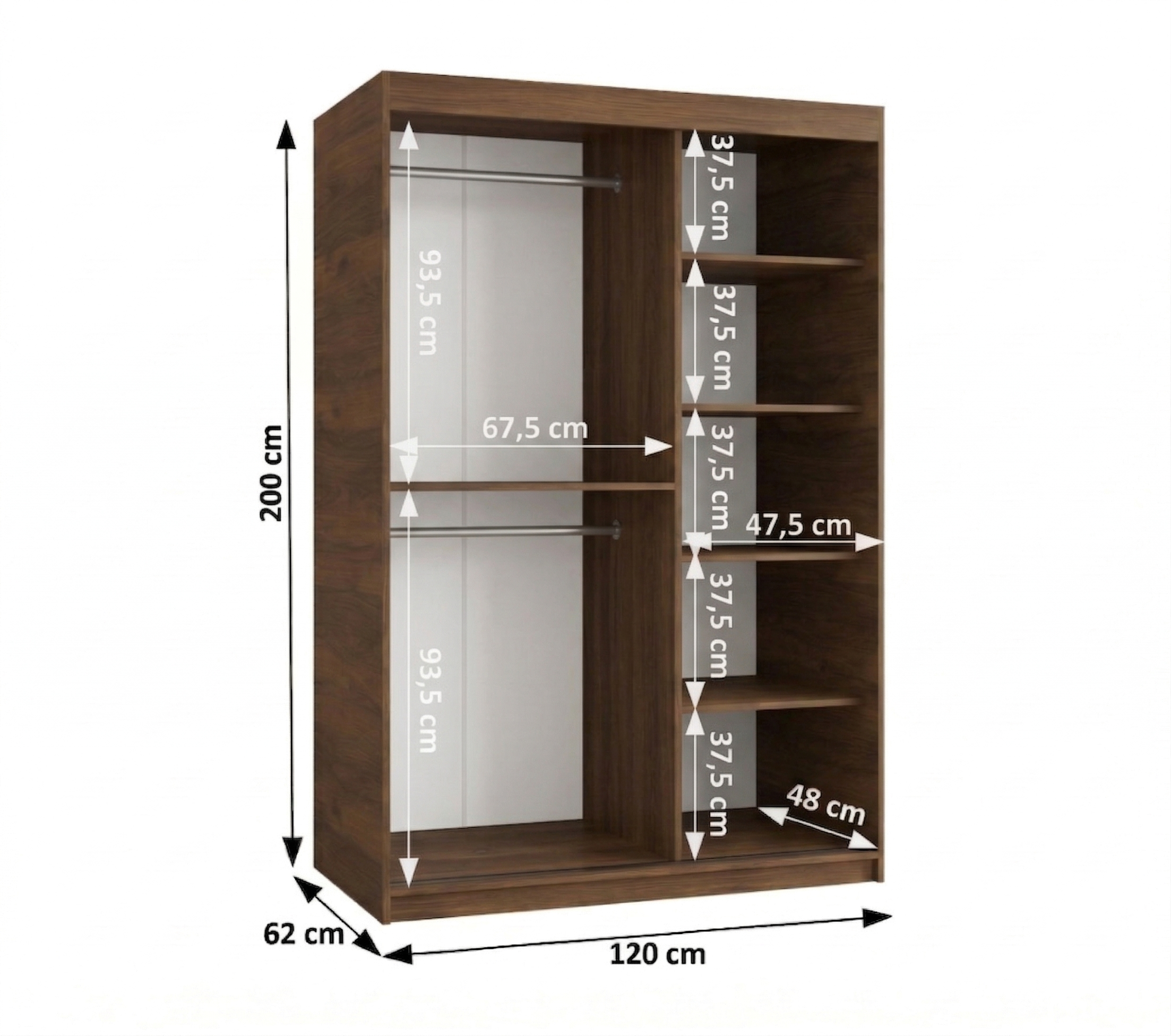 Szafa przesuwna garderoba RUBINO V1 120 x 62 x 200 cm Orzech Warmia - 4
