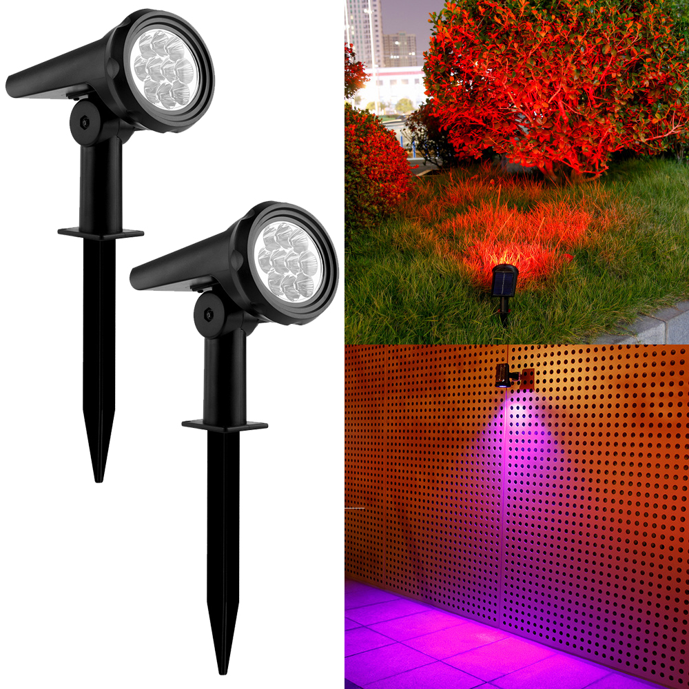 Zestaw 2 wodoodpornych lamp solarnych do gruntu, reflektory zewnętrzne podwójnego zastosowania, oświetlenie ogrodowe, 10 LED [gradient kolorów]