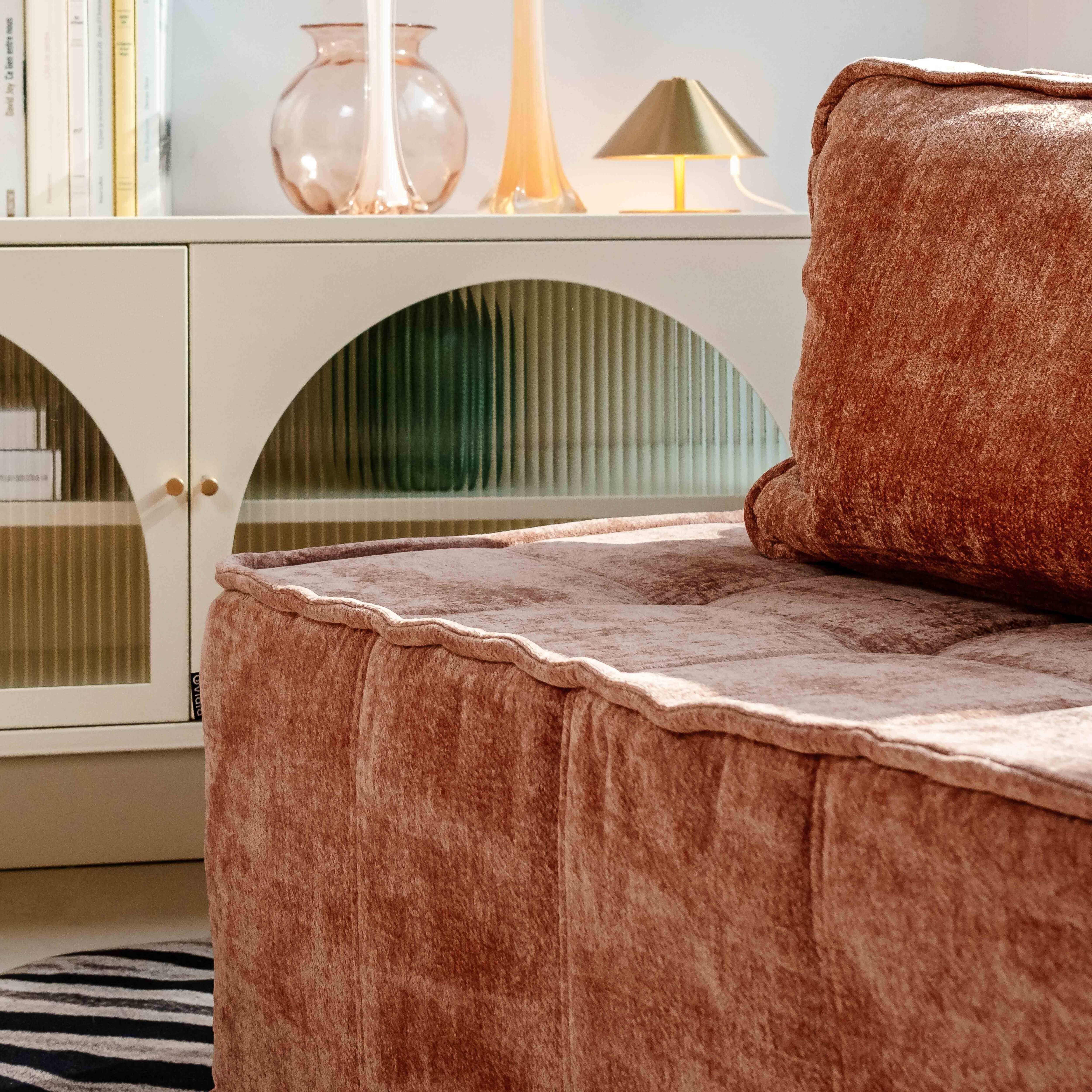Canapé modulable 3 places en tissu avec coussins terracotta L 255 cm , Tiby - Oviala - 3