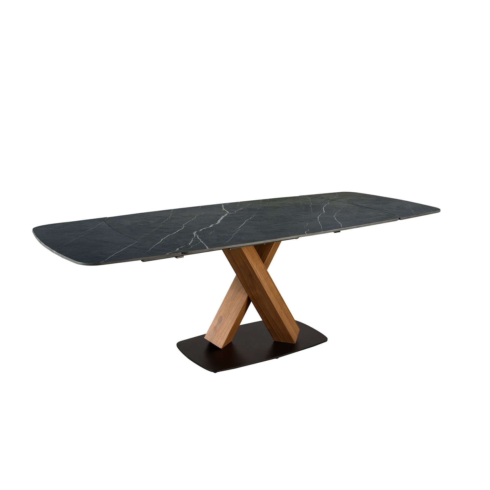 Owalny, rozkładany stół do jadalni z porcelanowym marmurem i korpusem z drewna orzechowego 160 x 100 x 75 cm