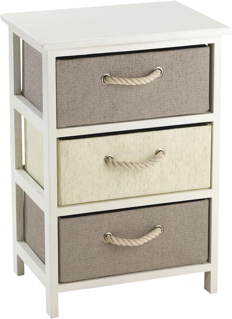 King Home Cómoda de madera y rafia sintética 40x30x60h cm 3 cajones ...