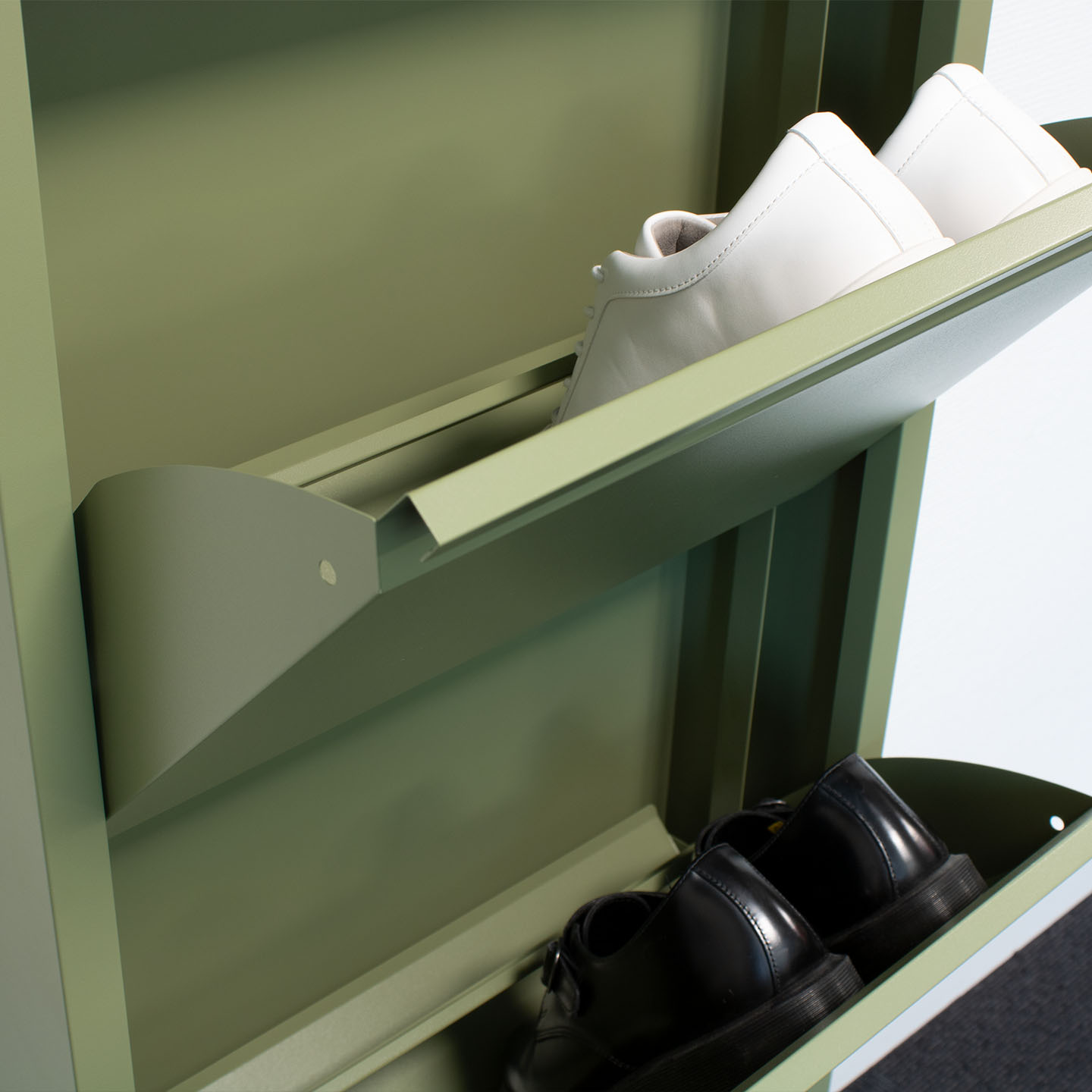 Pisa Armoire à chaussures à 3 rabats/portes en métal, vert. Livré entièrement monté. - 6