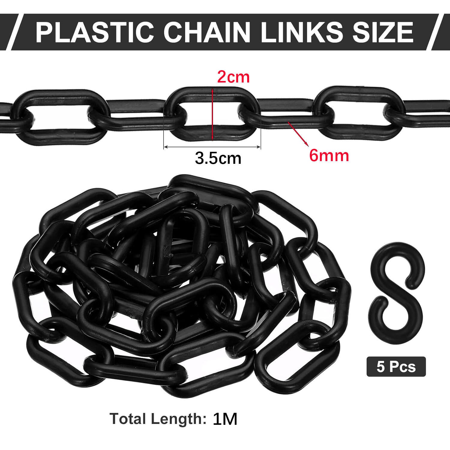 Barrera De Cadena Plástica 5m X 6mm Negra | Seguridad Y Decoración Para Jardín, Garaje O Eventos