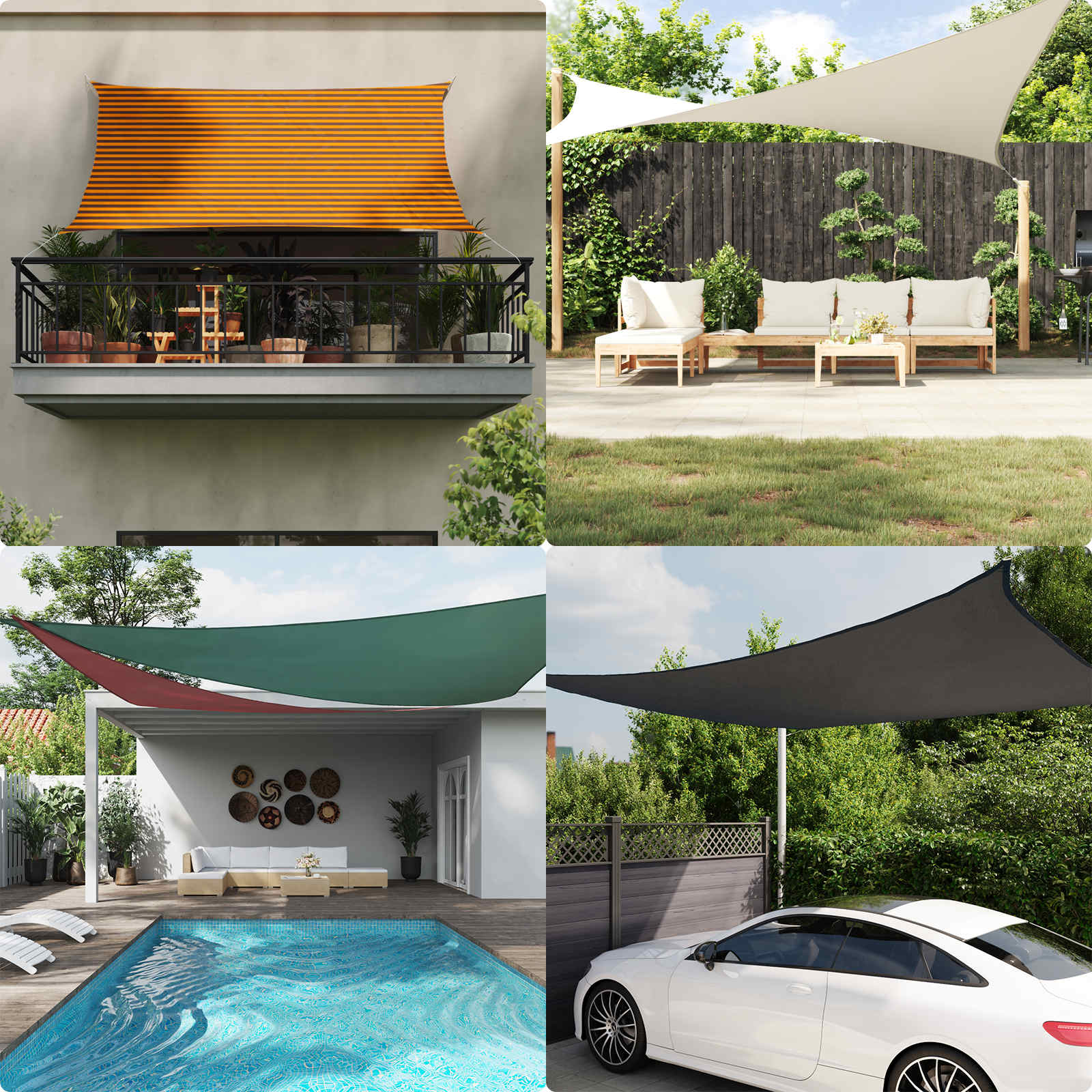 Voile d'ombrage triangulaire 6 x 6 x 6 m en polyester Oxford 100 % - 3