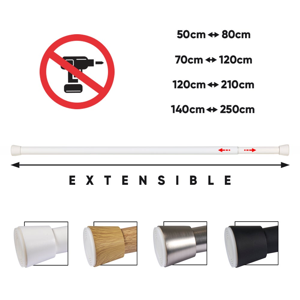 Barra de cortina extensível por pressão Ø28 mm – Branca (120-210 cm) - 3