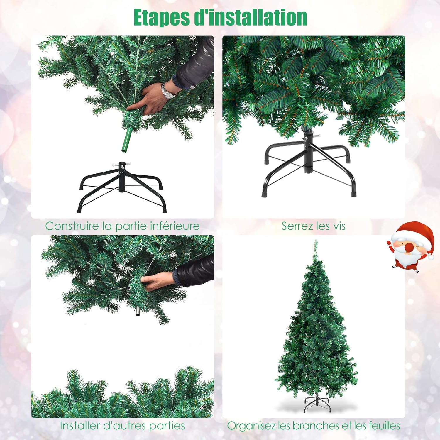Albero di Natale Realistico di 180 cm, 650 Rami Folti in PVC Ignifugo, Supporto in Ferro, Divisibile per Trasporto e Montaggio Facile, 4 Size - 6
