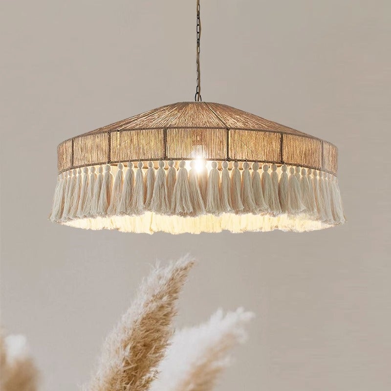 Lámpara de araña tejida a mano,lámpara decorativa de estilo bohemio,con borlas,1 lámpara,ideal para cocinas,islas,comedores,salas de estar