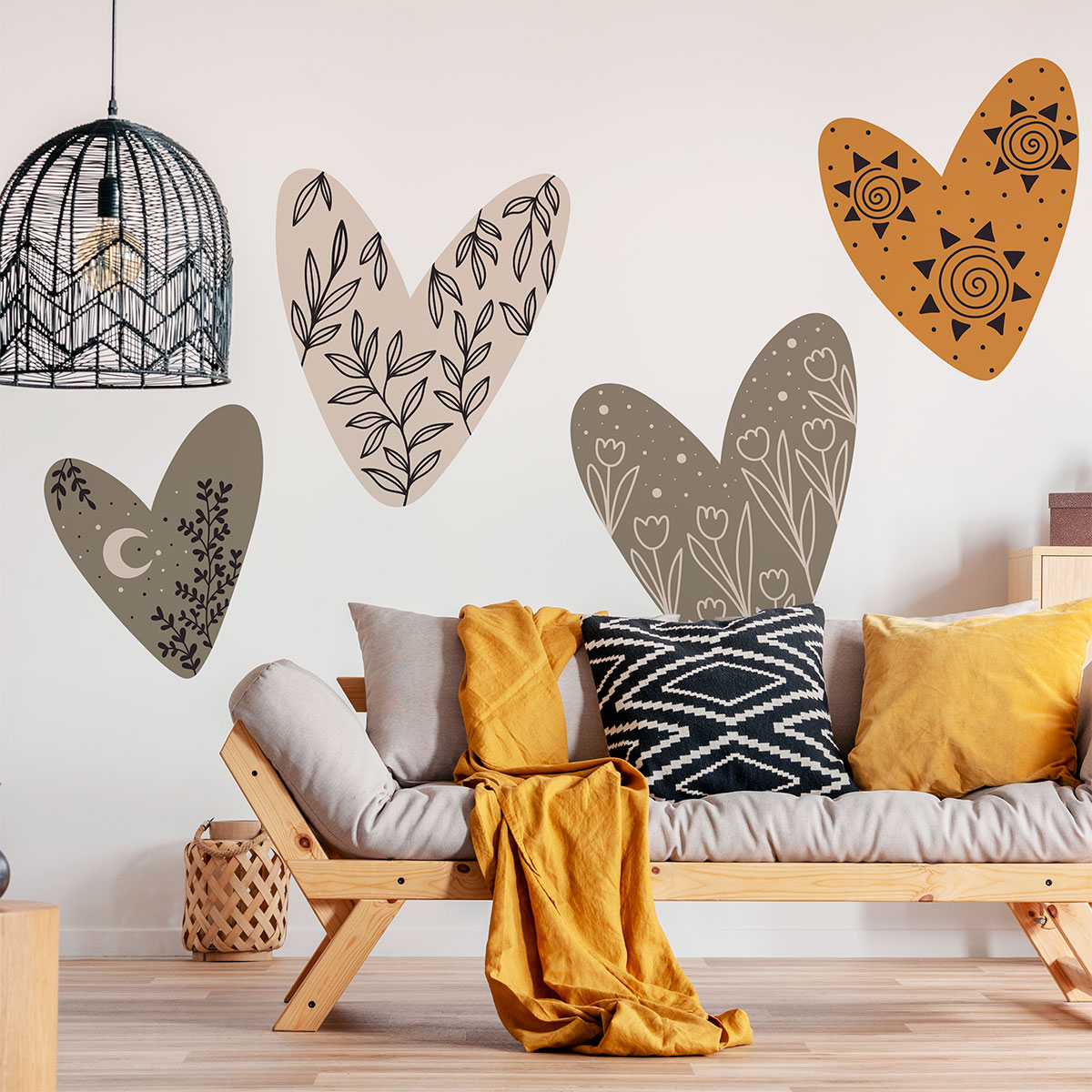 Papel pintado prepegado - corazones etnicos xl - adhesivo de pared - revestimiento sticker mural decorativo - xl-h120xl120cm