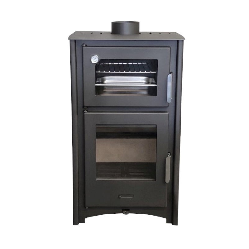 Estufa de Leña con Horno Aroa de 12 kW en Acero con Cámara de Vermiculita y Horno Refractario – Incluye Bandeja y Parrilla