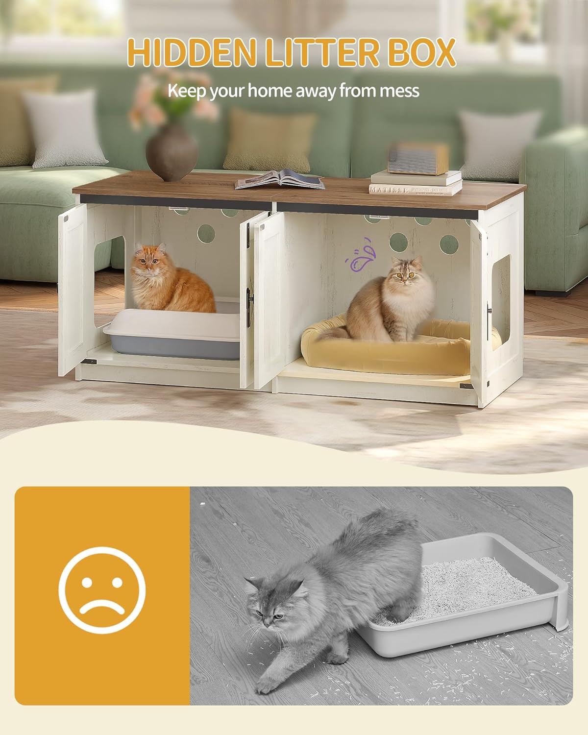 Móvel para Caixa de Areia para Gatos,Armário para 2 Gatos,Móvel Discreto para Sanitário Felino, Casinha Interior para Gatos,Castanho Rústico e Branco - 5