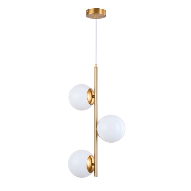 Lampa sufitowa wisząca E27 ozdobna Biały klosz 3x Szklana kula z regulowanym przewodem Złoty metal Pionowa - LEDHOFF