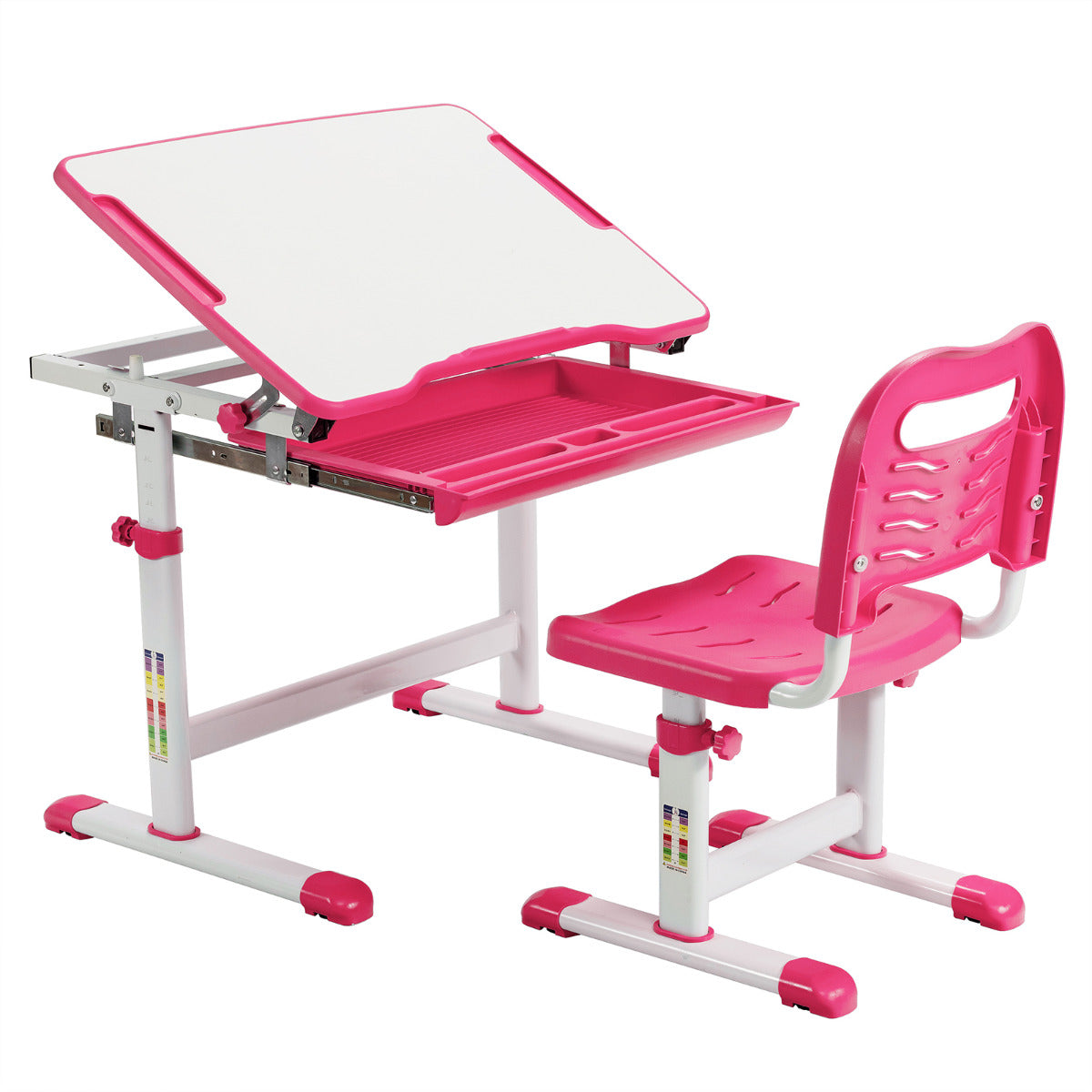 Ensemble Bureau Et Chaise Pour Enfants SucceBuy, Hauteur Réglable Avec Étagère Et Tiroir, Rose