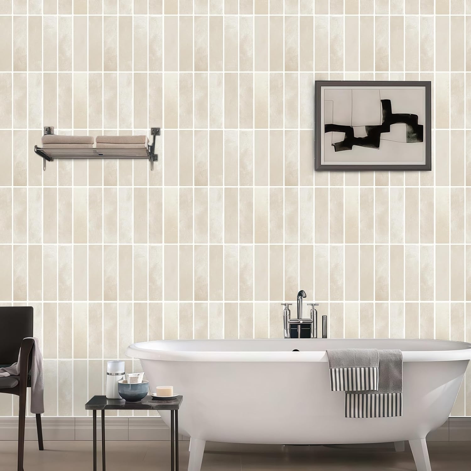 10 Pièces (K-beige-22.9x29CM) Credence Adhesive pour Cuisine Bain, 3D Dalle PVC Adhesive Murale, Sticker Carrelage Autocollant Mural, Carrelage Adhes - 4