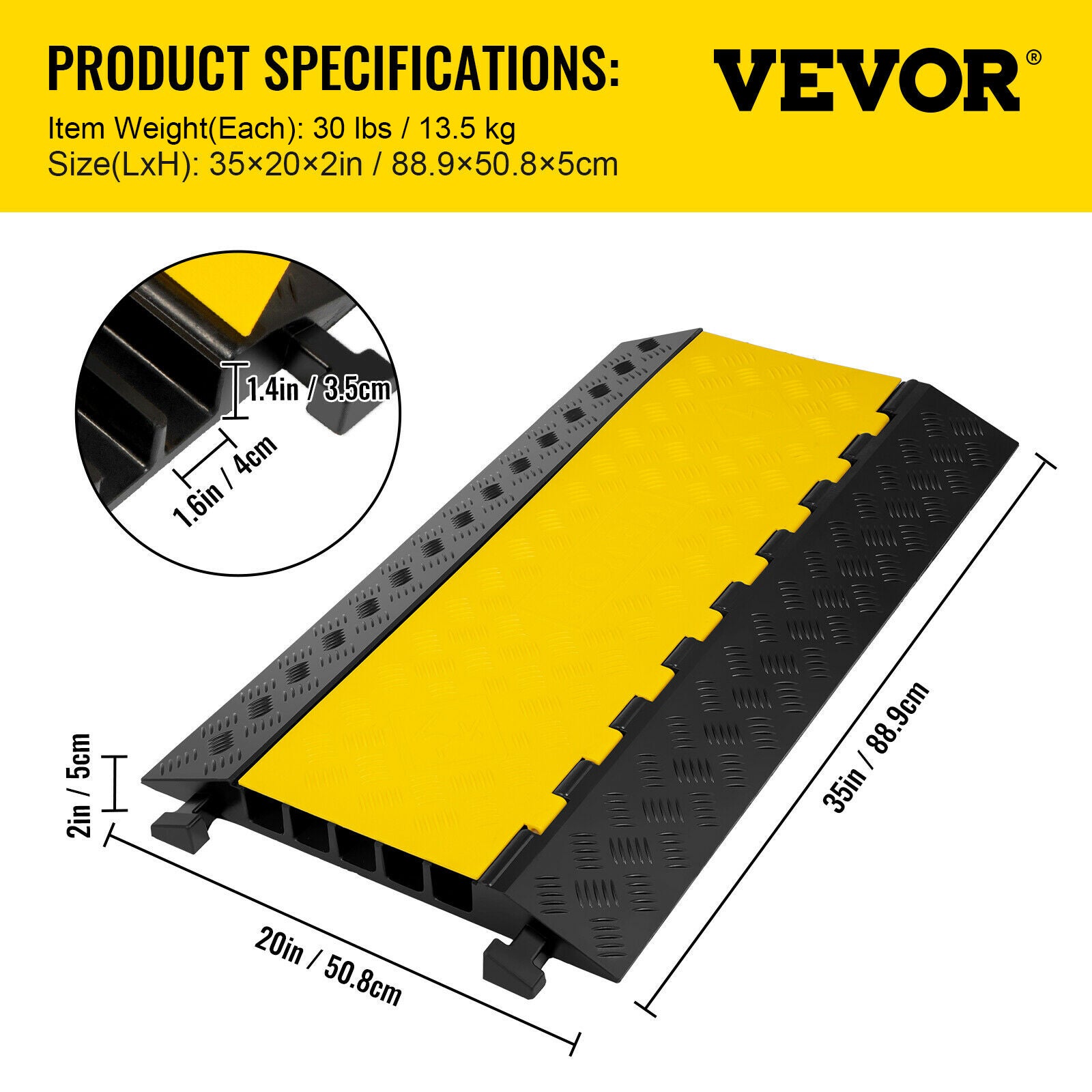Rampe Protection Câble VEVOR Exterieur 35 x 4 mm Rampe Cache-Câble 5 Canaux Passe Câble Sol Protecteur de Câble Sol Goulotte Passe Câble Couvre Câble - 7