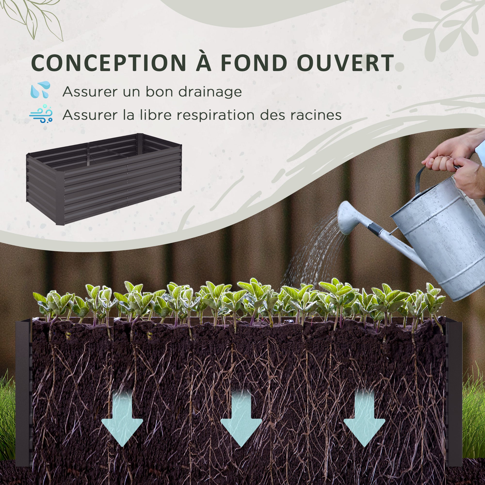 Jardinière acier galvanisé Outsunny 180x90x59 cm - 4
