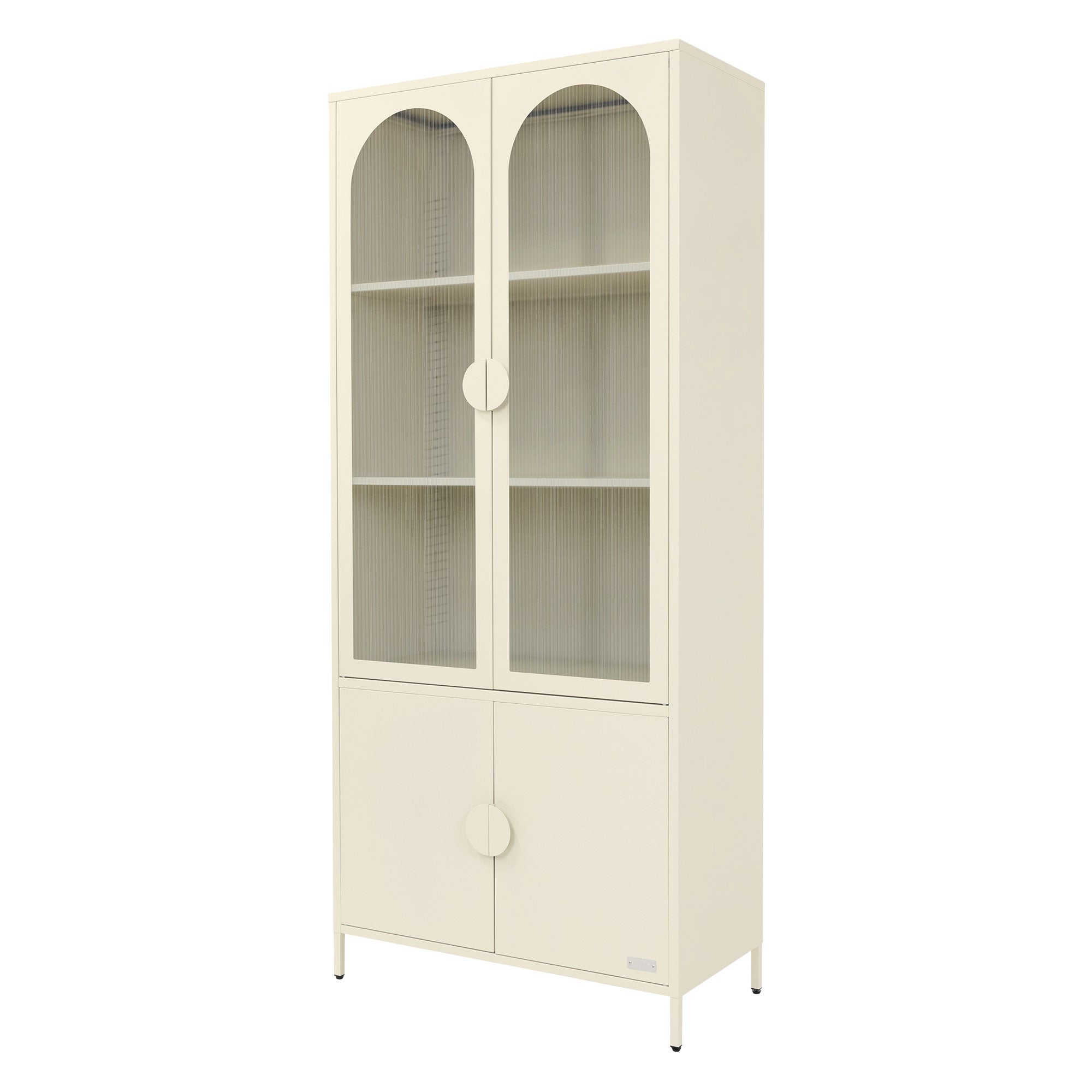 ML Design metalowa witryna stalowa kremowa 80x185x40 cm wysoka szafka z 4 drzwiami i 4 półkami do kuchni salonu regał na książki dokumenty dekoracje