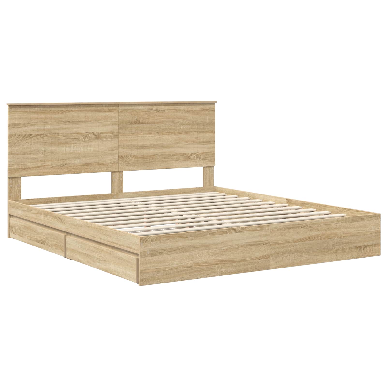 Lit avec rangement, panneau de bois, chêne, pour la chambre, 180 × 200 cm - 4