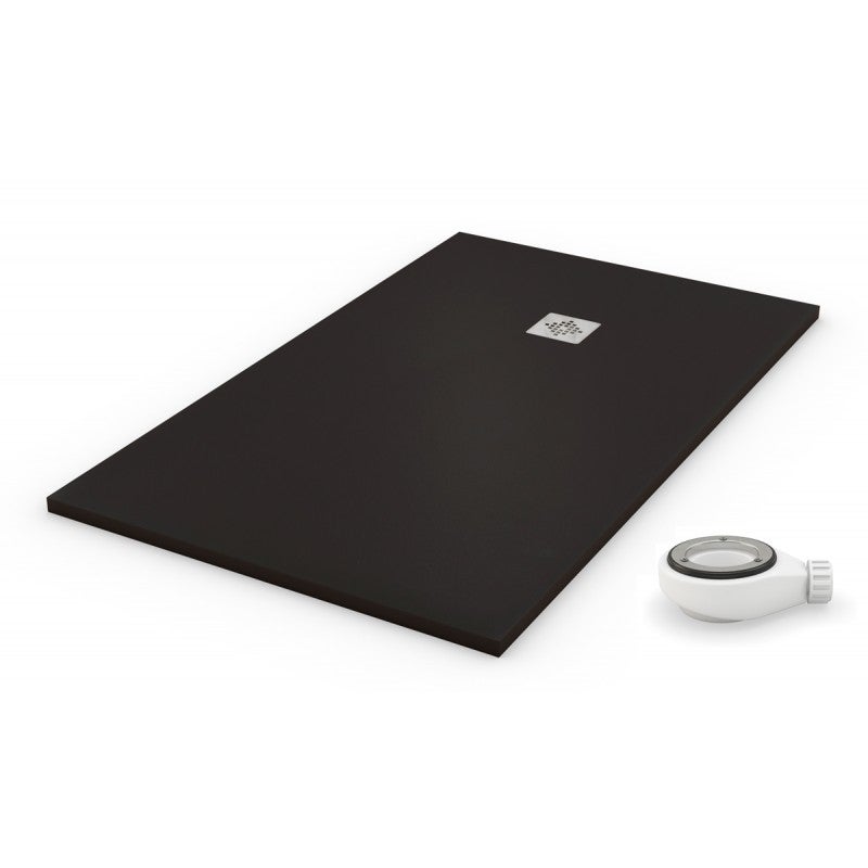 Plato de ducha 100x100 natural negro extra plano + valvula
