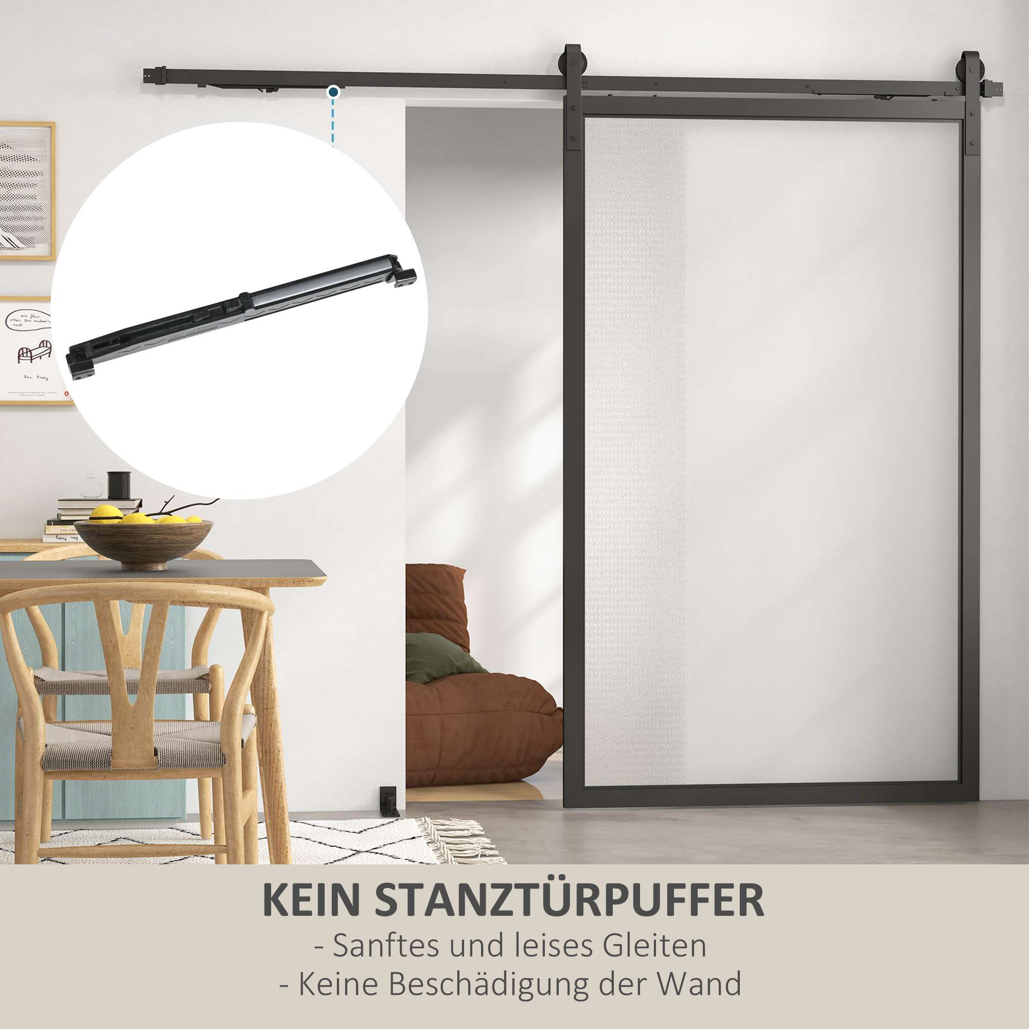 Kit Rail Porte Coulissante 244cm , Acier Carbone Noir, Antidéraillement, Roulettes, Butée, Guide Sol, Accessoires Montage - 4