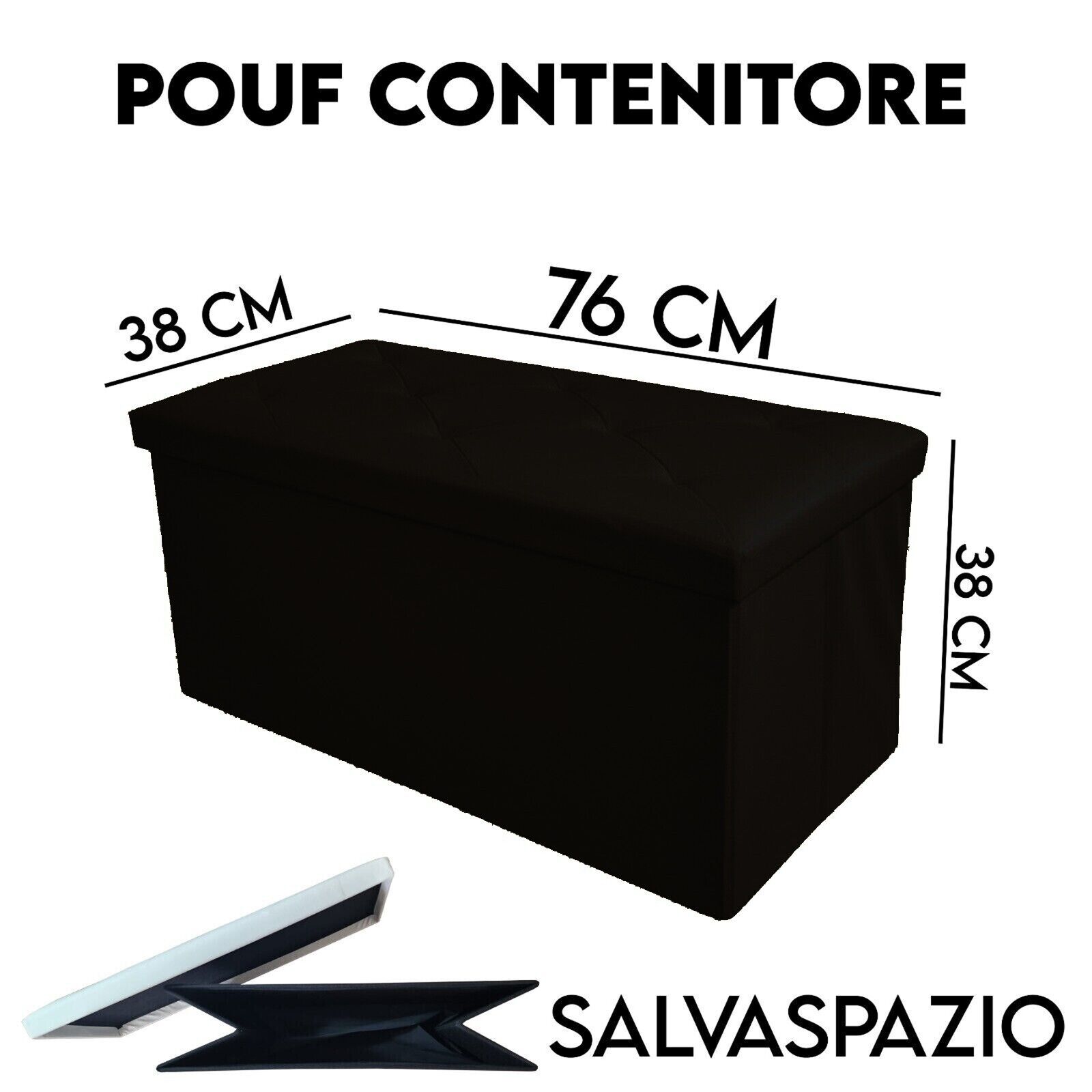 Pouf per interni in ecopelle Cassapanca Contenitore Pouf Portaoggetti Poggiapiedi organizer POUF NERO DOPPIO - 4