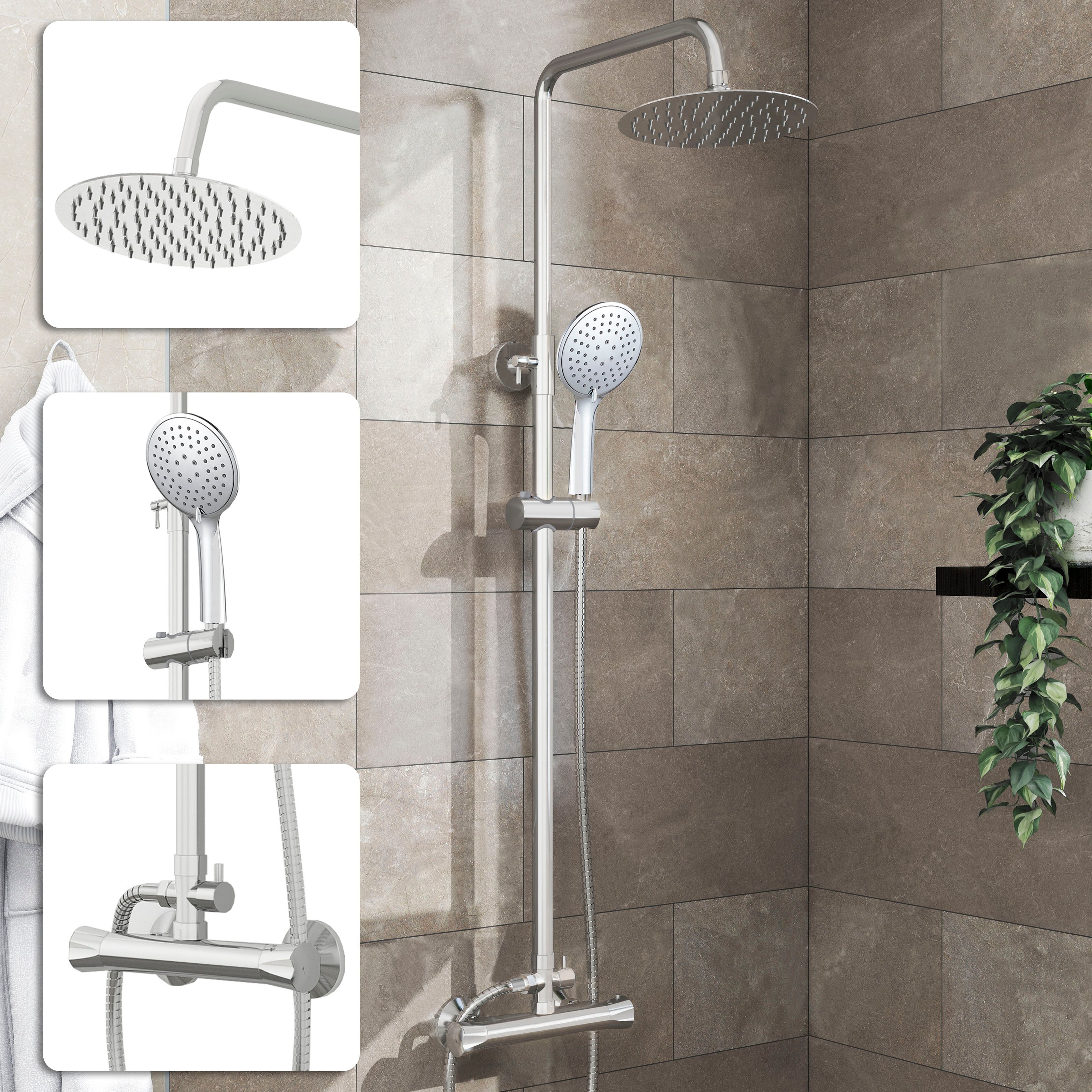 AICA Élégant ensemble de colonne de douche thermostatique ronde chromée avec mitigeur réglable