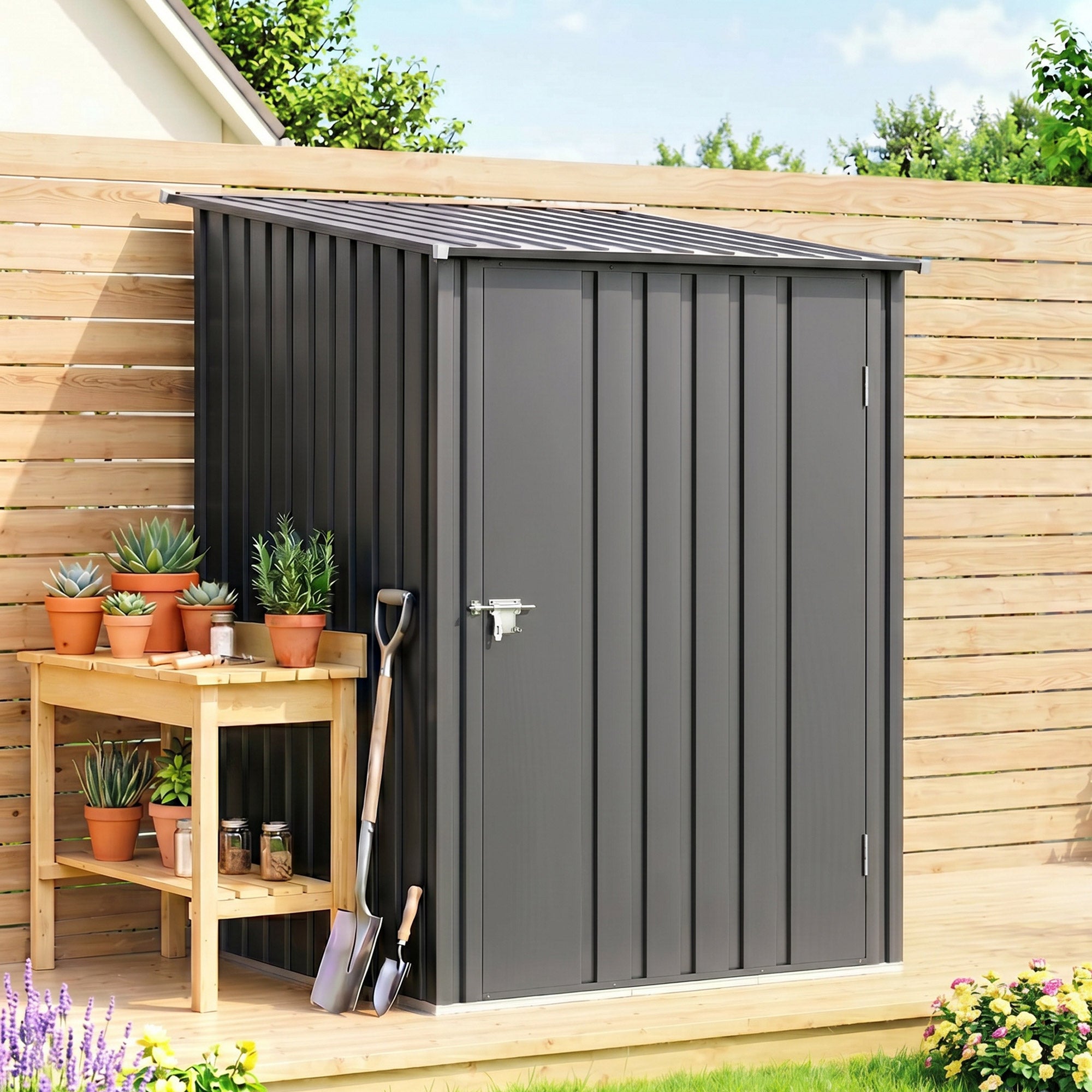 Caseta de jardín 0,92 m² con cerradura Outsunny 100x103x160 cm gris - 2