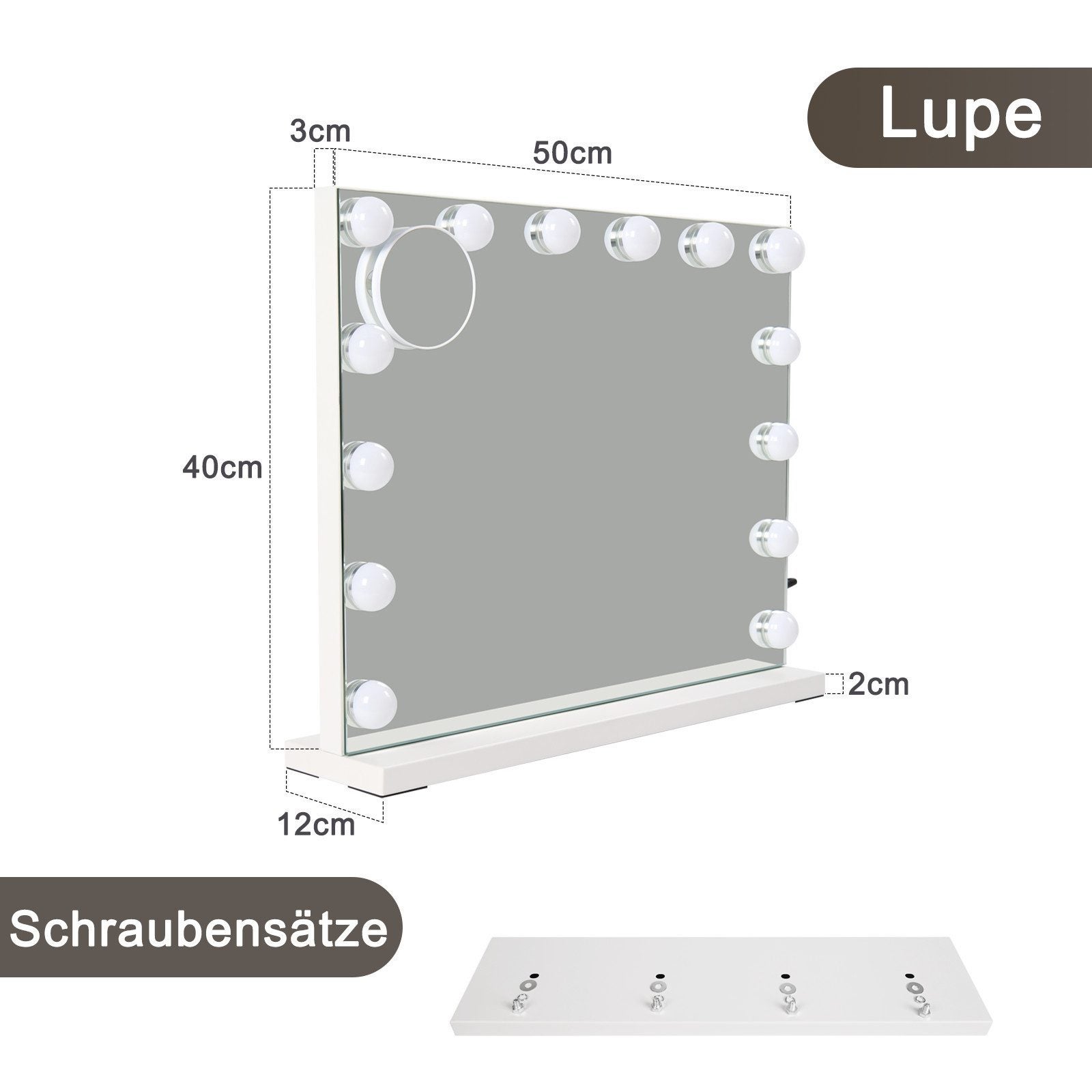 Nettlife Miroir de Maquillage Hollywood avec Éclairage LED - Miroir de Coiffeuse Grand Format 50x40cm avec 14 Ampoules, Port USB, Dimmable - 7