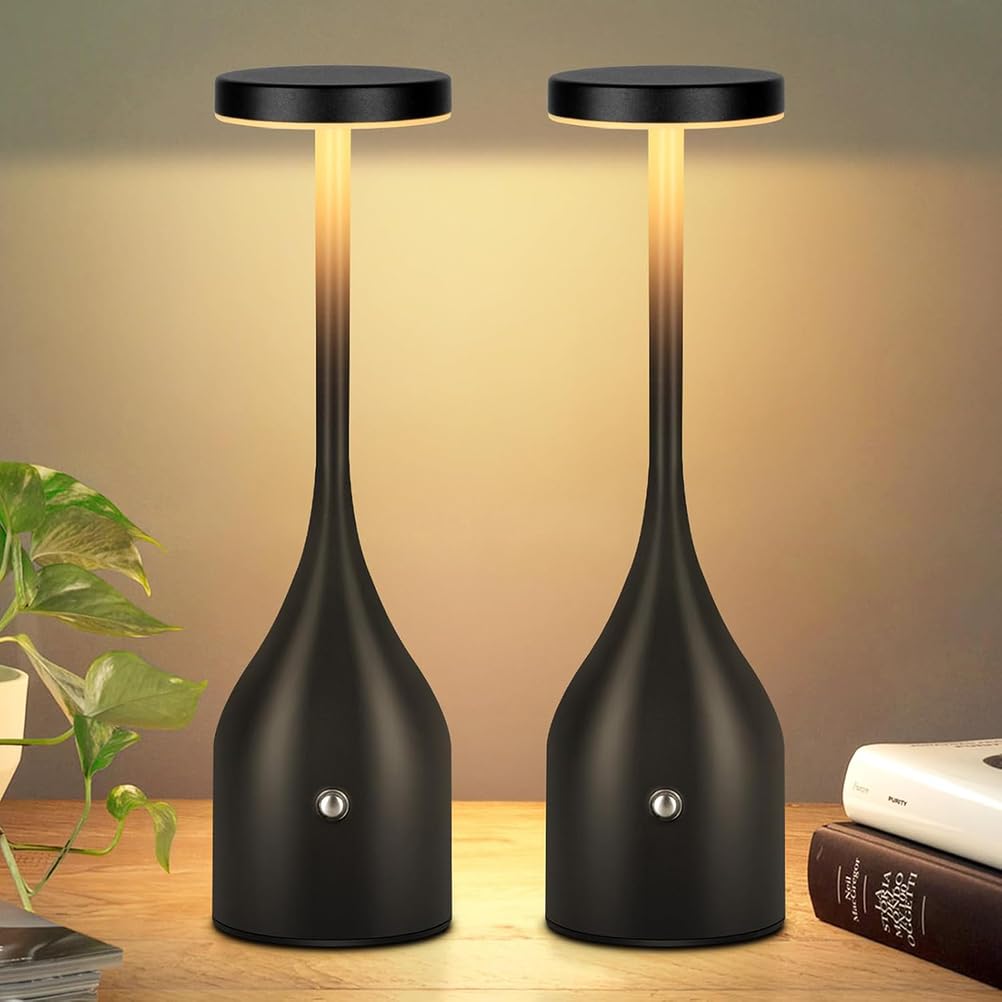 Zestaw 2 bezprzewodowych lamp biurkowych dotykowych, ładowalna lampka biurkowa LED, przenośna lampka nocna, ściemnialna, trzy kolory