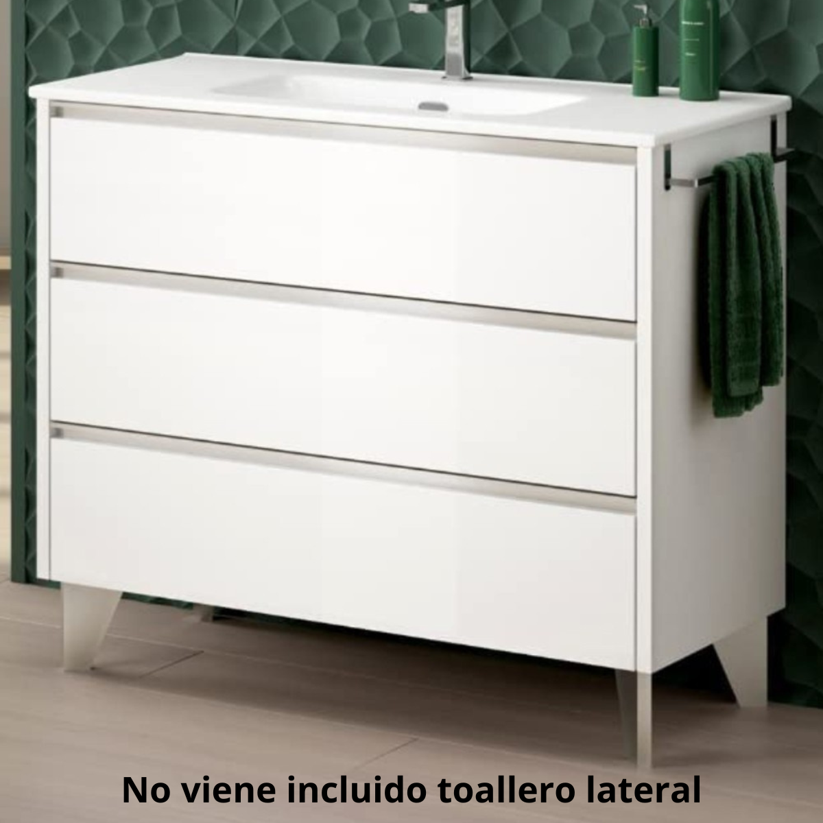 Mobili da bagno con specchio e lavandino in ceramica | 60cm | Chiusura e organizzatore imbottiti per 3 cassetti | Bianco lucido | Manico cromato - 2