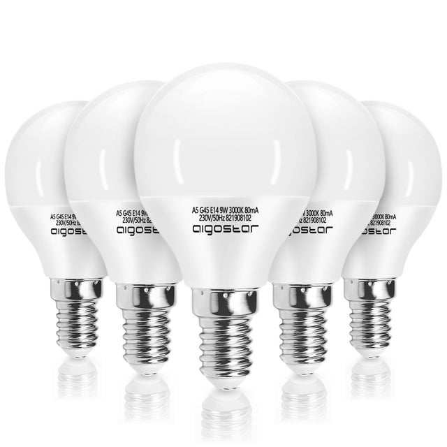 Bombilla LED E14 9W, 3000K, 675 Lúmenes, 5 Unidades, Aigostar