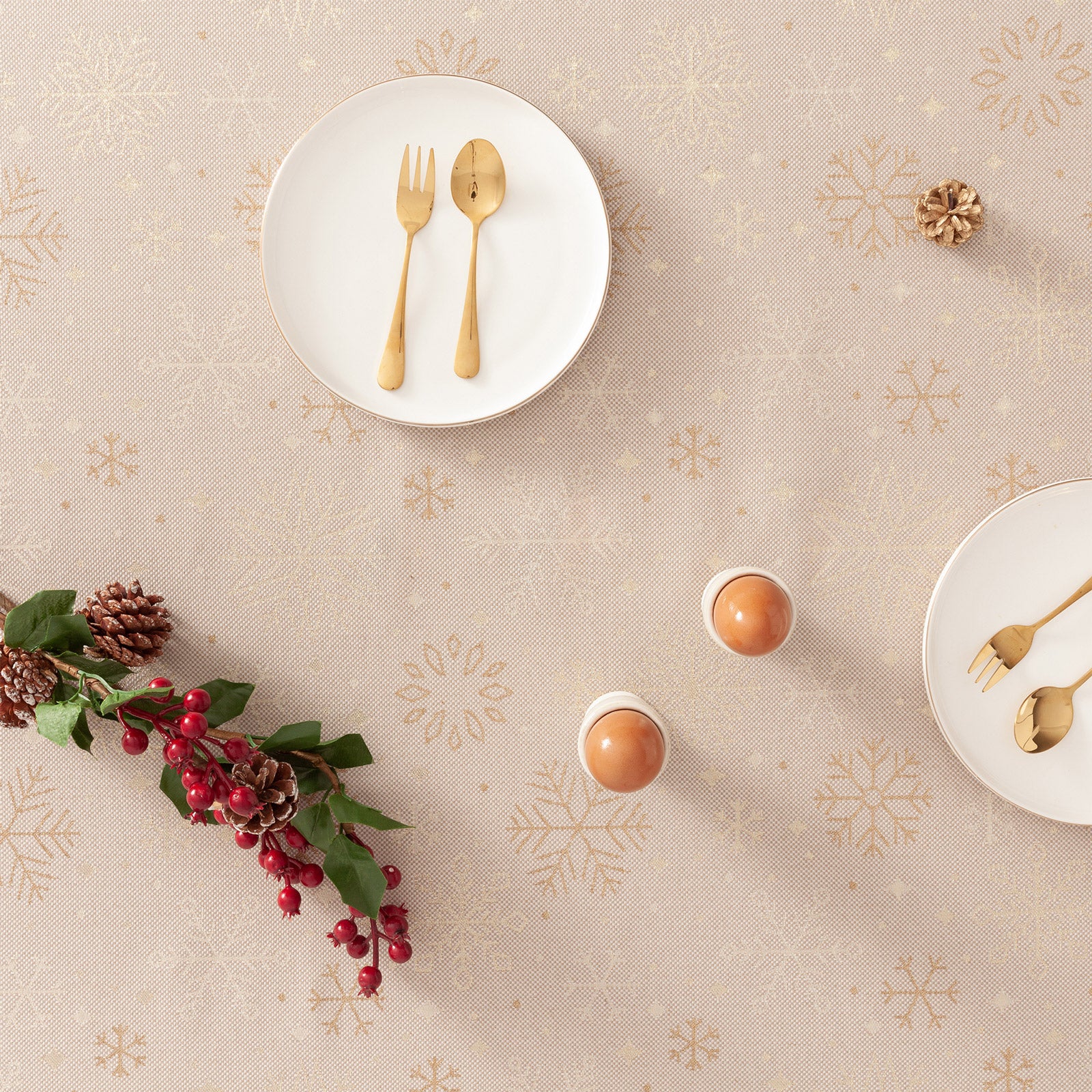 Tovaglia di Natale rettangolare in cotone jacquard beige e oro 140x350 cm - Sparkle - 3