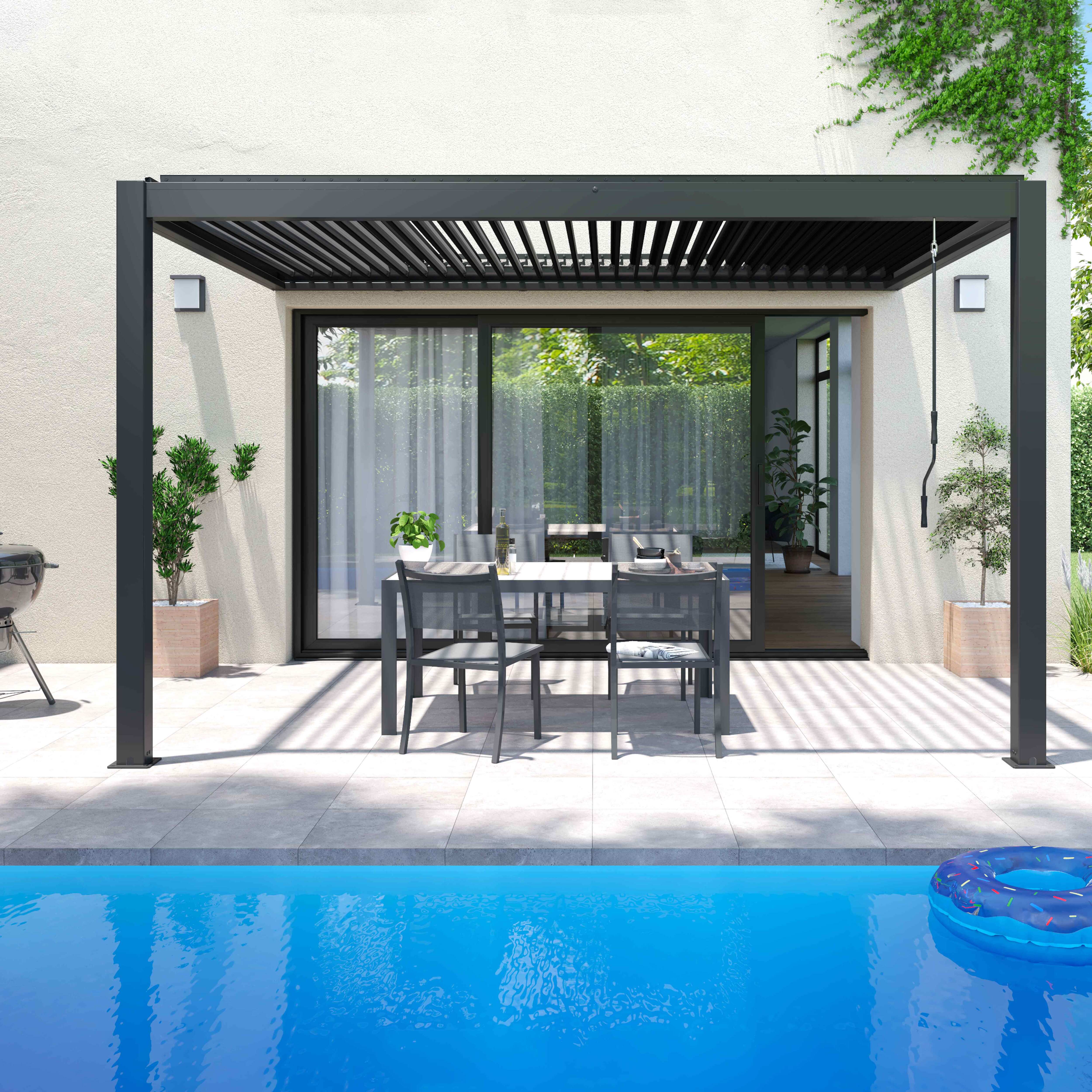 Pergola bioclimatique adossée Aluminium 3 x 4 x 2.5 m Oia- Oviala - 4
