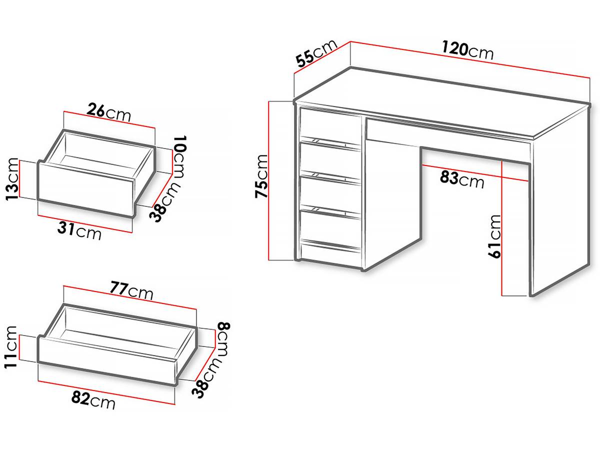 Mesa de escritório Comfivo Terros I, Com gavetas, Número de gavetas: 5.00, 76x120x55cm, Branco, Branco brilhante - 3