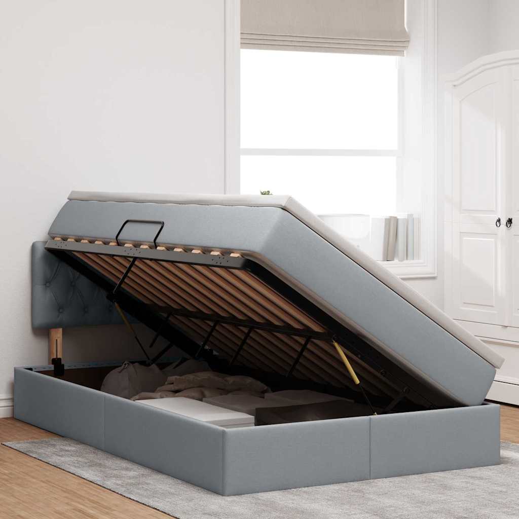 Lit avec rangement et matelas gris clair 120 x 200 cm en velours - 4