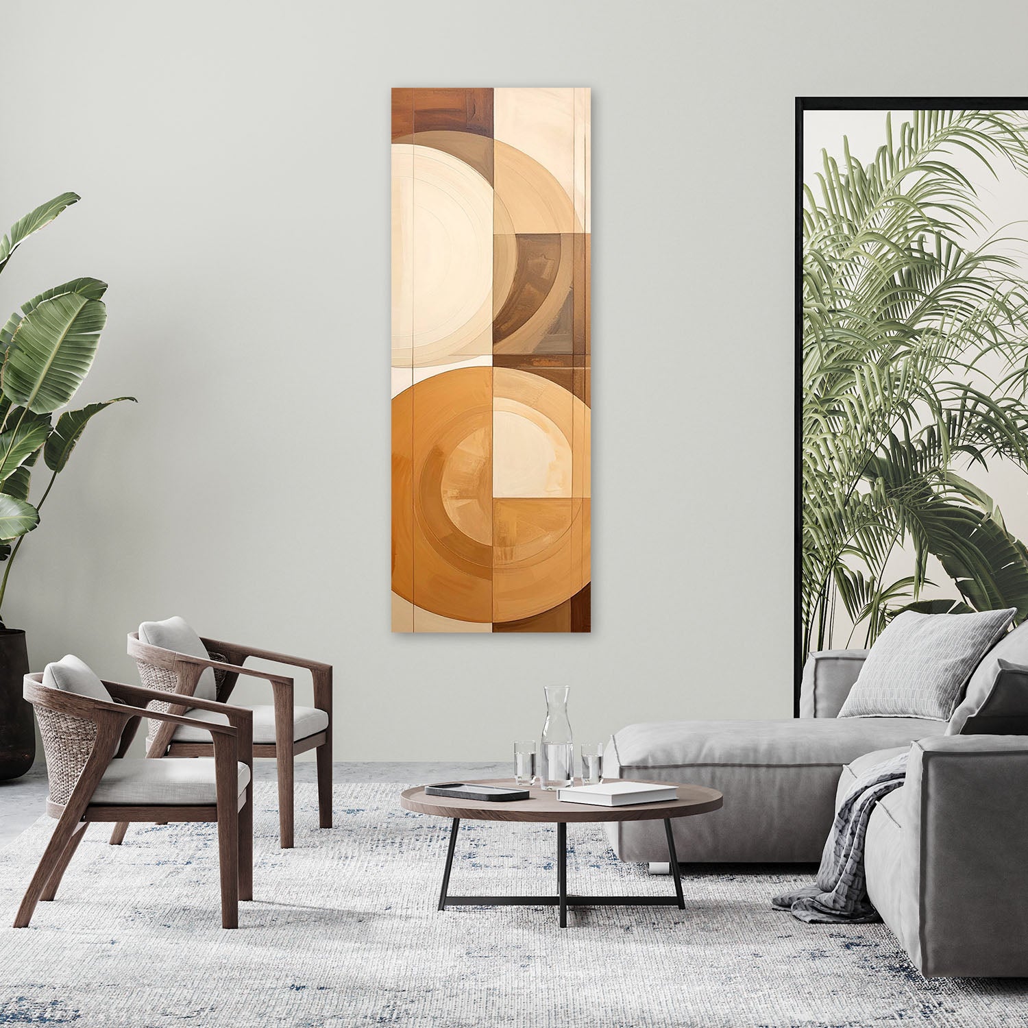 Obraz do salonu sypialni kuchni, Geometryczne koła w odcieniach beżu 30x90 - 2