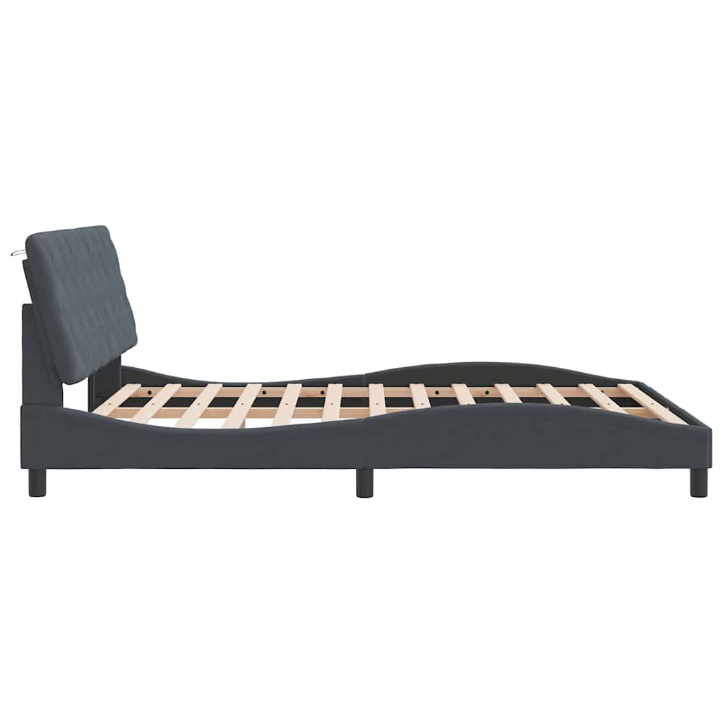 Cadre de lit sans matelas gris foncé 160 x 200 cm en velours - 6