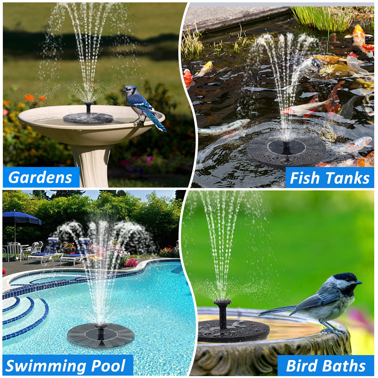 Fontaine solaire, fontaine de bain d'oiseaux solaire, pompe de fontaine flottante solaire, pompe à eau solaire pour jardin, étang, piscine, extérieur - 4
