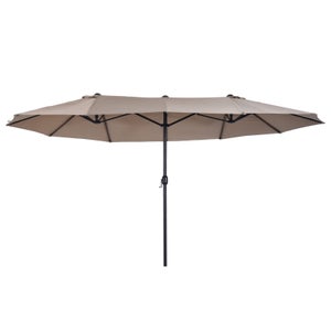 Parasol Déporté De Terrasse Double Face De 4,5 M Avec Base Parasol Extra Large Avec Systeme De Manivelle Beige