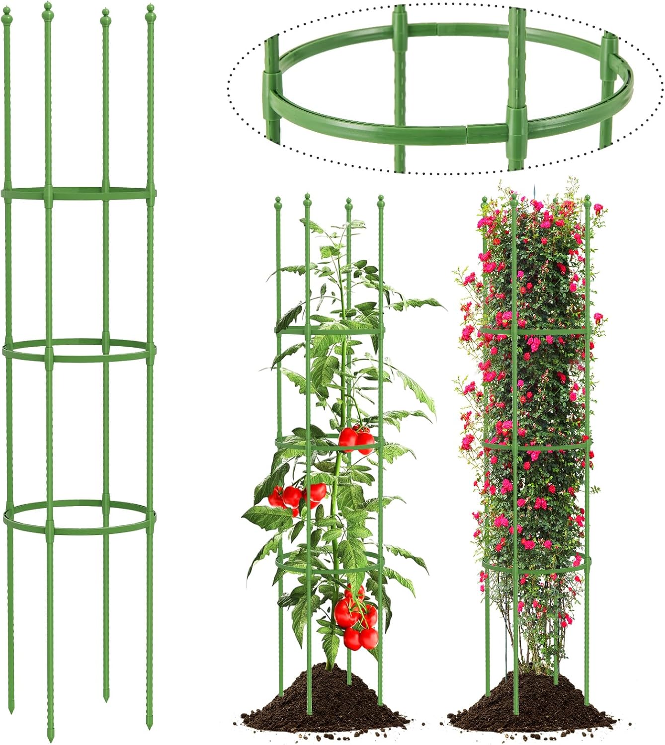 Zestaw 2 Krat Ogrodowych, Podpórki do Roślin, z Regulowaną Wysokością, Metalowe, Odporne na Rdzę, z Głowicą w Kształcie Pączka, do Balkonu lub Patio