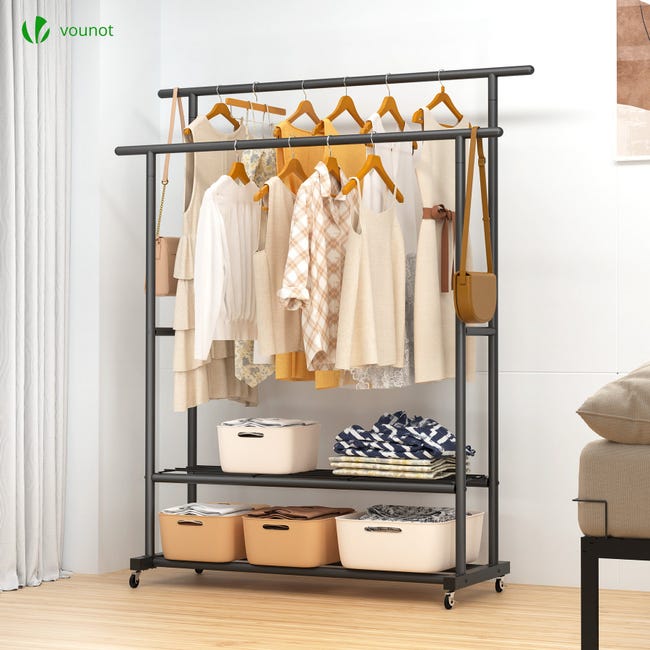 Perchero Burro Ropa Doble, Organizador de Ropa Metálico con Ruedas