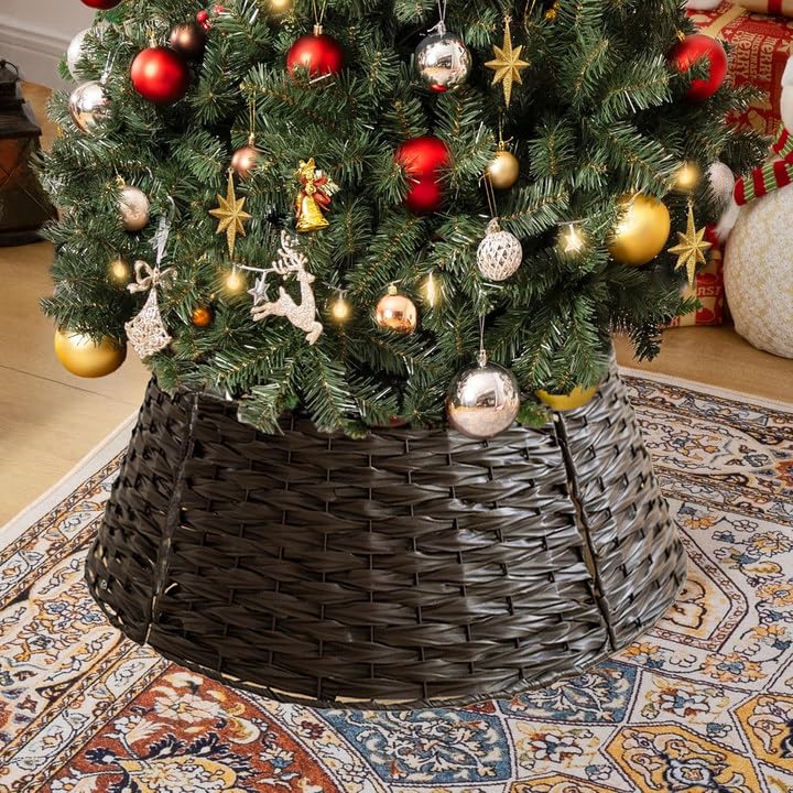 Metalowa podstawa choinki, ozdobna spódnica choinkowa, odpowiednia do choinek wewnętrznych i zewnętrznych – dekoracja świąteczna (brązowa, 65 cm)