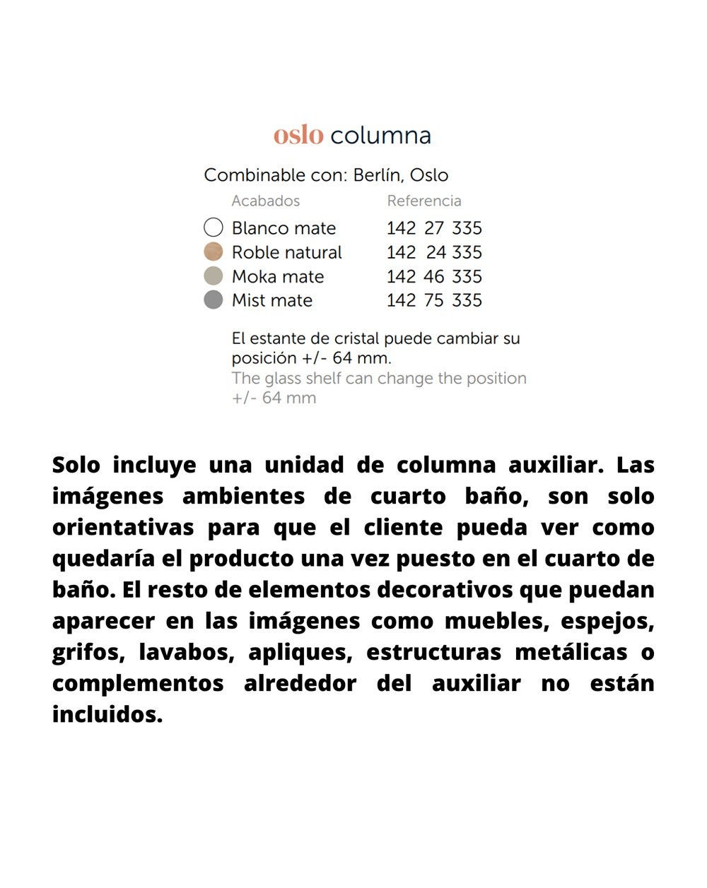 Porta 1 della colonna del bagno sospeso | 140 x 34,9 x 32cm | Armadietto alto per bagno appoggiato | Quercia naturale - 4