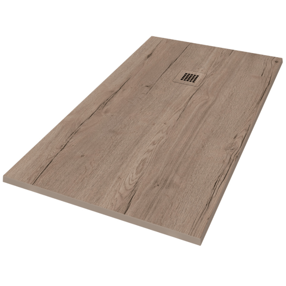 Brodziki prysznicowe Vulcano Line 100x120 w kolorze drewna, z żywicy i proszku marmurowego