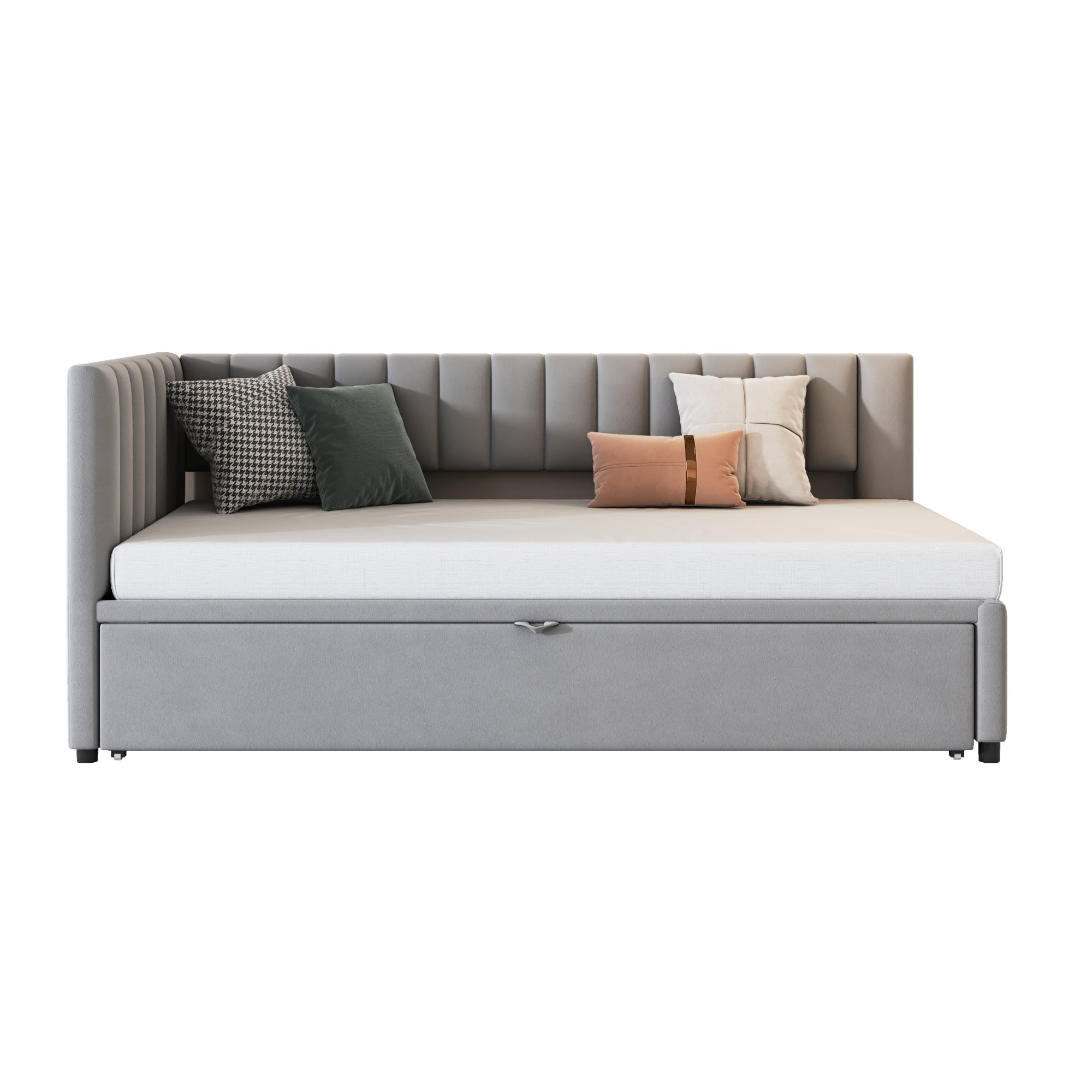 Divano Letto Allungabile In Flanella - Da Divano 90x200 Cm A Letto 180x200 Cm, Portata 370 Kg, Colore Grigio Classico