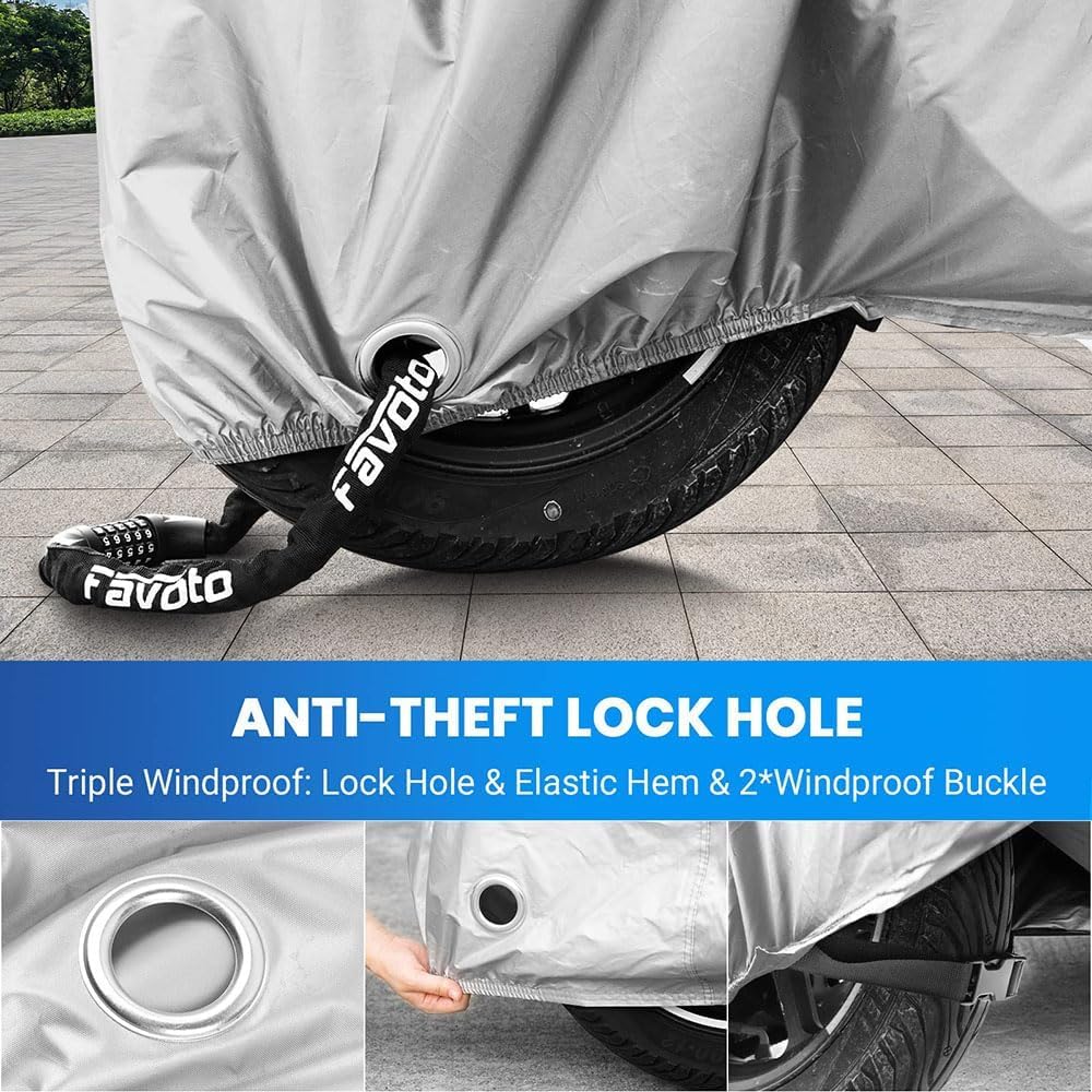 Moto Spécial Housse Exterieur Protection, pour Piaggio MP3 500 HPE Hiver Été Imperméable Bâche Anti Vent UV avec Trous de Verrouillage,265*105*110cm - 3