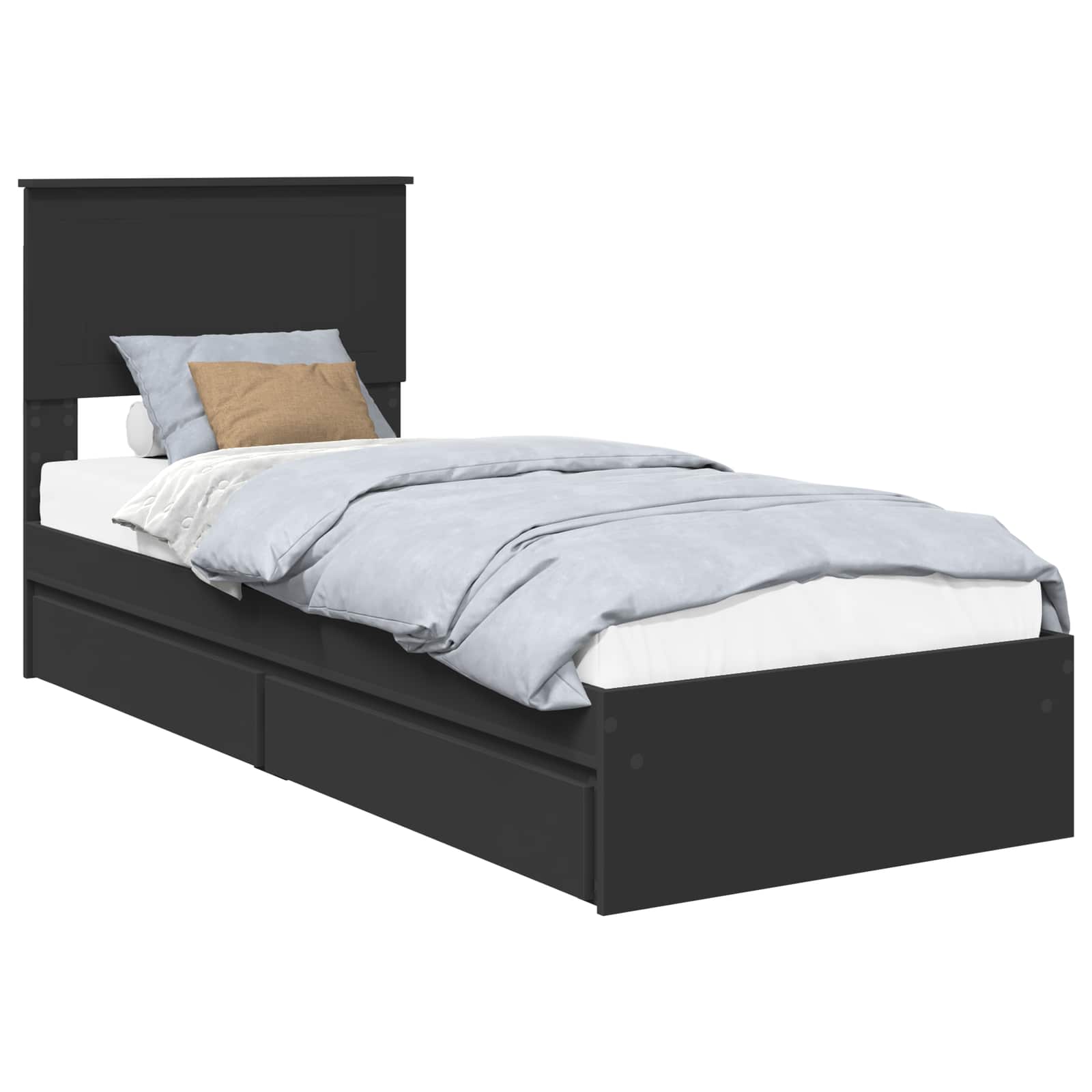 Lit de rangement avec tiroir noir 75 x 190 cm panneau de bois - 2