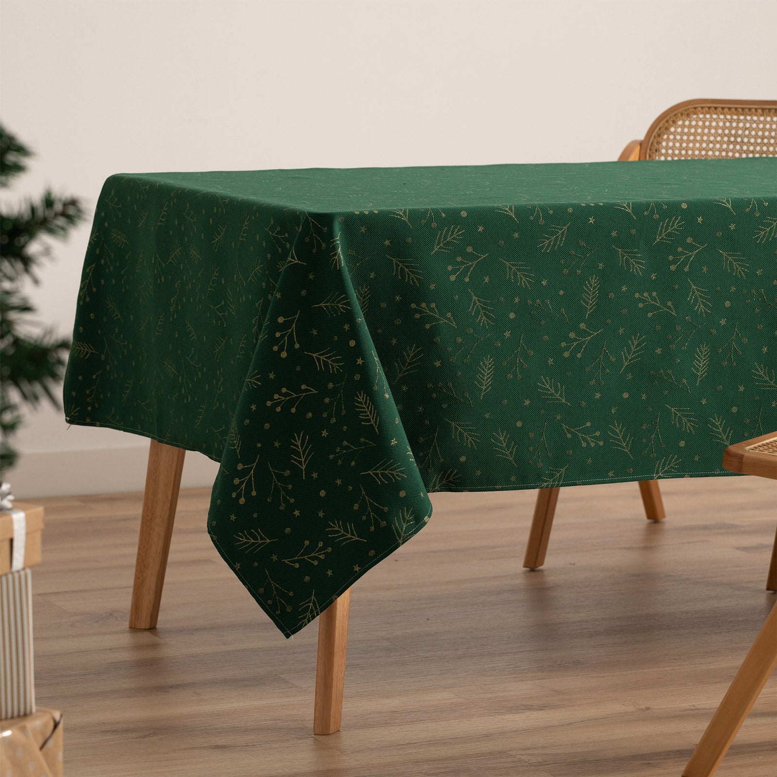 Tovaglia di Natale quadrata in cotone jacquard verde 140x140 cm - Berrie - 2