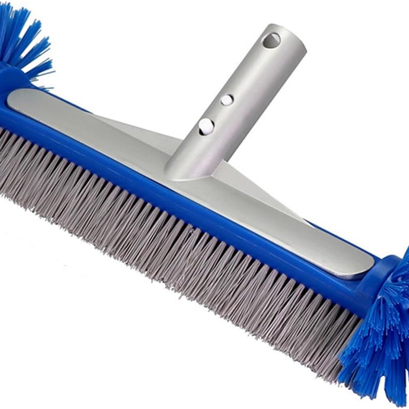 Okrągła szczotka do basenów, sztywne włosie, trzonek aluminiowy, do basenów, wanien, płytek, 45 cm, niebieska
